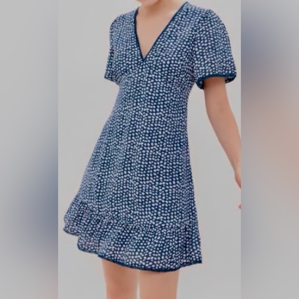 Urban Outfitters Blue Polka Dot Mini Flutter Lace Up Short Sleeve Mini Dress MED